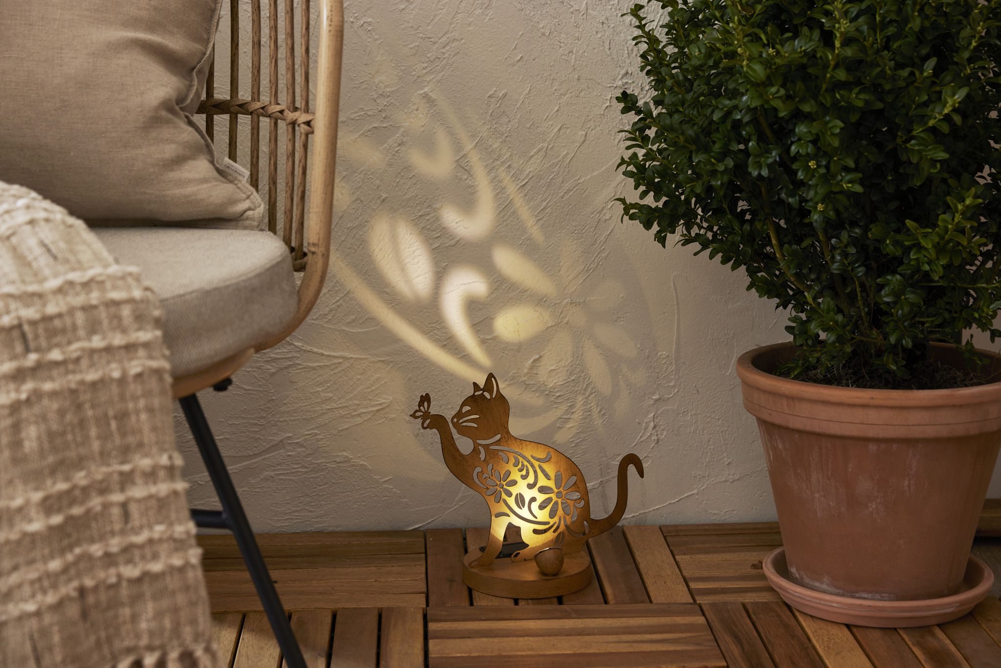 Solar Decoration Oxicat - Indoor, Outdoor, Warmweiss, Rost