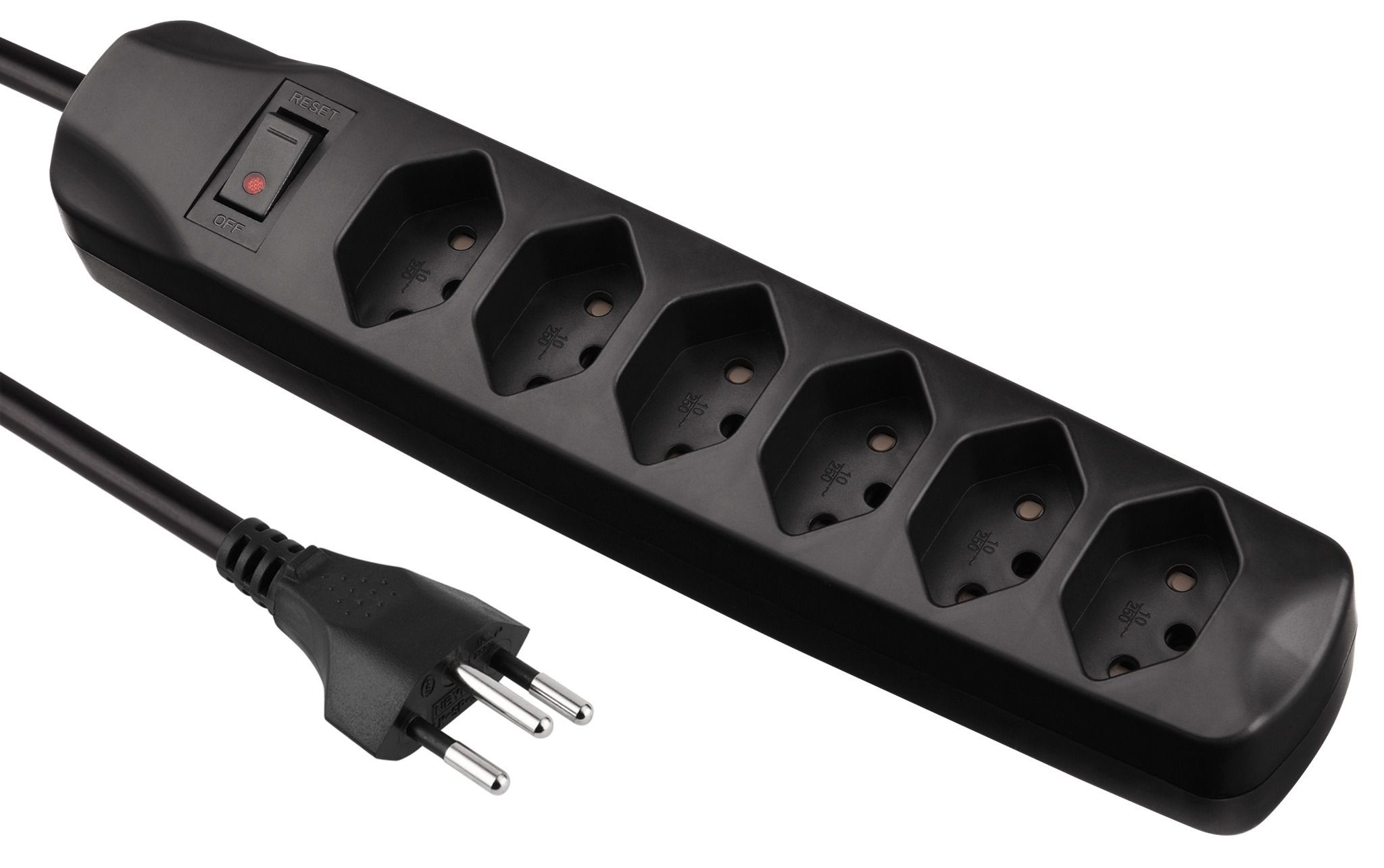 Fix Line Multiprise - 6xT13, 5.0m Kabel, H05VV-F 3G1mm2, schwarz, Kinderschutz