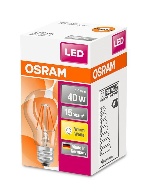 LED Leuchtmittel Retrofit CLASSIC A 40 CL 4 W/2700 K E27 FIL - E27, 470lm, 2700K, 4W, 230V