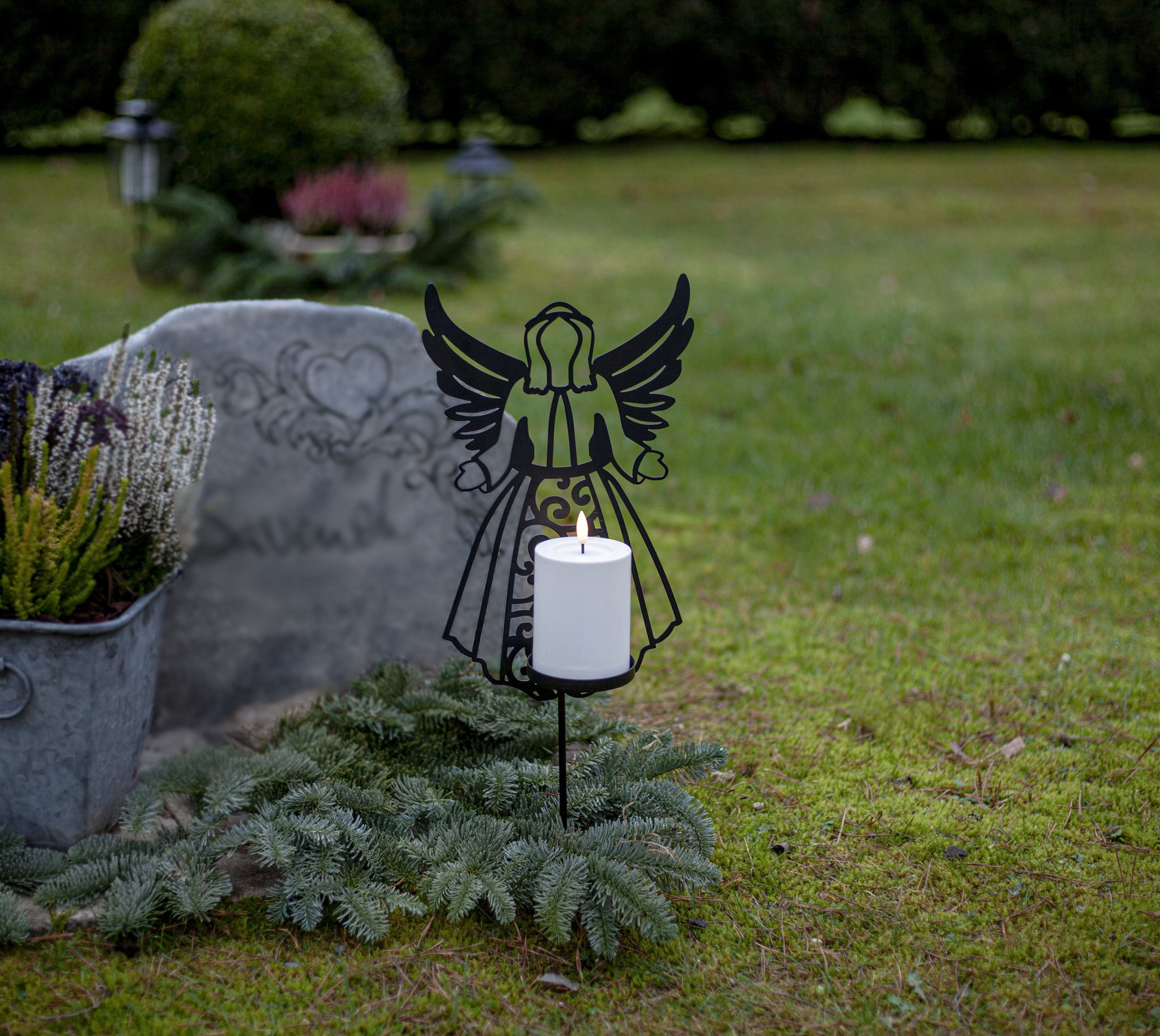 LED Memorial Kerze Flamme Deco - Indoor, Outdoor, Schwarz, 48.00 cm Höhe, Timerfunktion