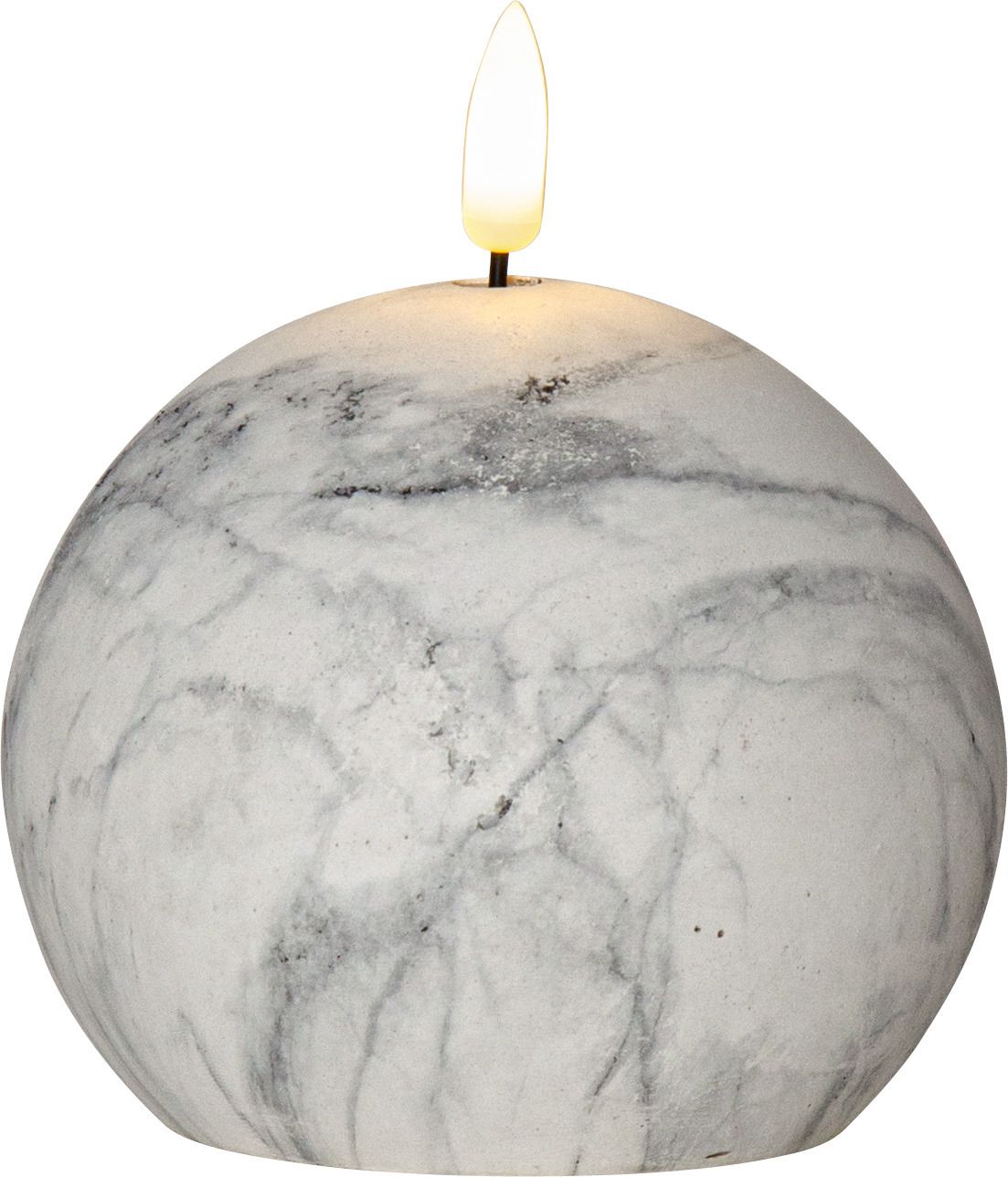 LED Pillar Kerze Flamme Marble - Indoor, Grau, 12 cm höhe, Timerfunktion