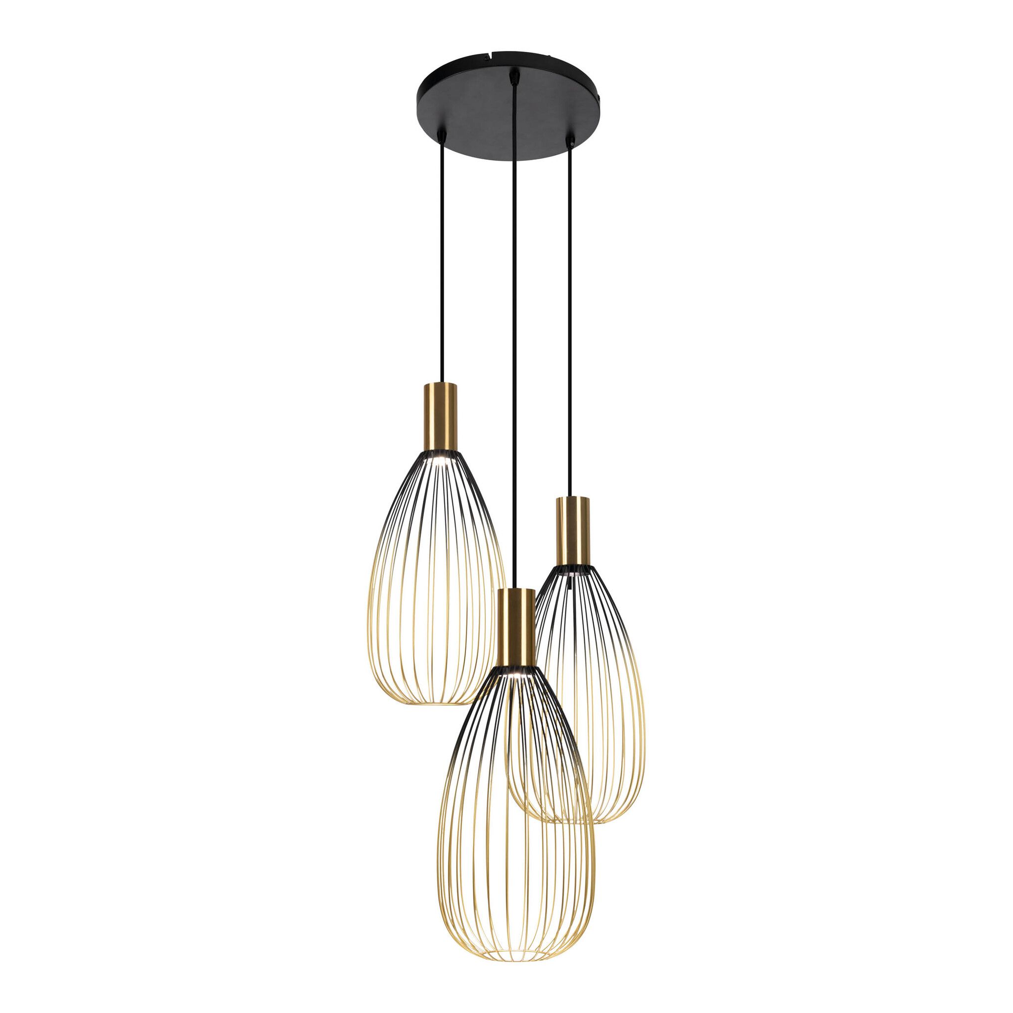 3er Pendelleuchte  WIRELLA  L: 48cm schwarz/gold - IP20, GU10, Schwarz-Gold