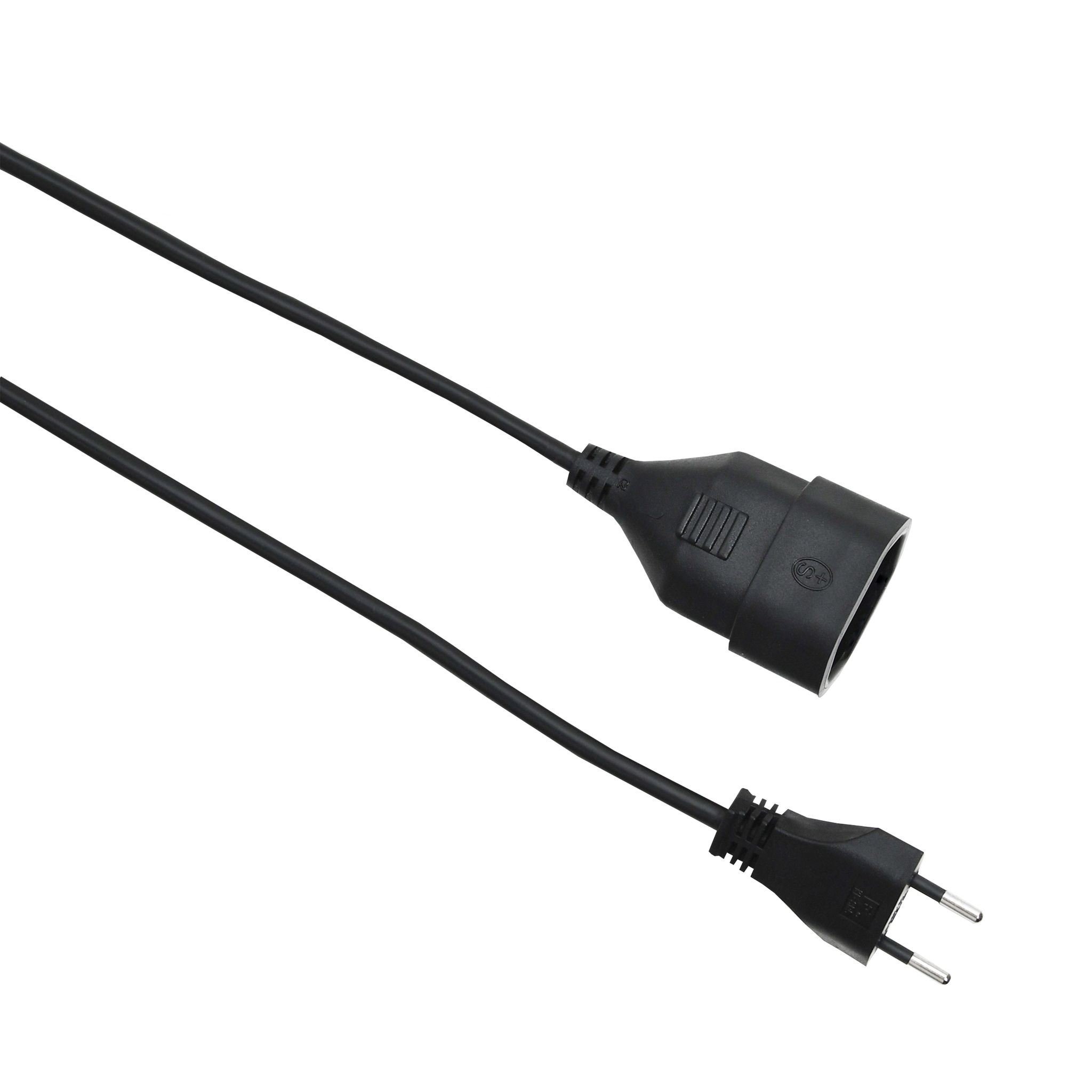 Verlängerungskabel 2-Polig - 2m, schwarz, H05VV-F 3G1.0mm2, ohne Kinderschutz, 230V - 10A