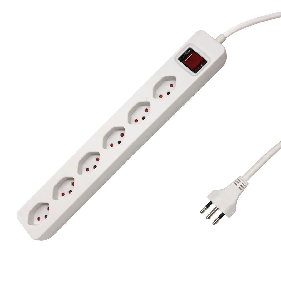 Plus Multiprise - 6x T13 quer, 1.5m Zuleitung H05VV-F 3G1.0mm2, Überlastschutz-Schalter, Kinderschutz, weiss