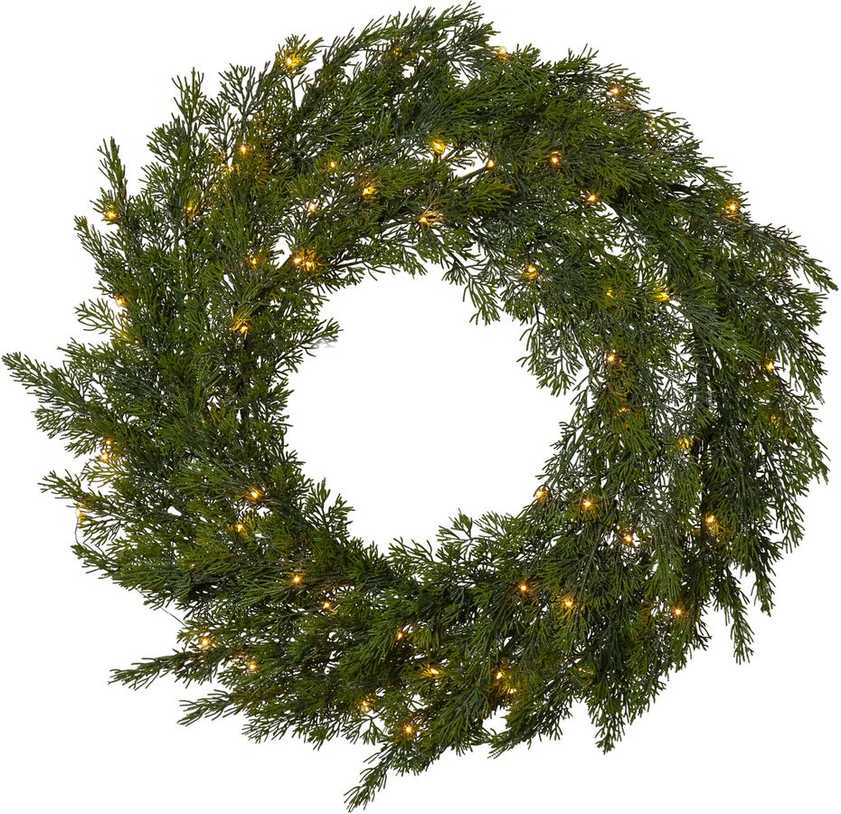 Kranz Thuja - IP44, Warmweiss, Grün