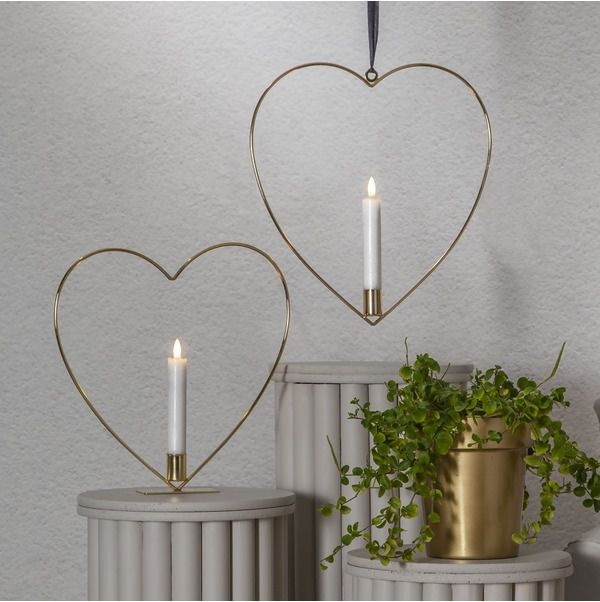 Indoor Dekoration Flamme Heart - Indoor, Messing, 28 cm Höhe, Timerfunktion