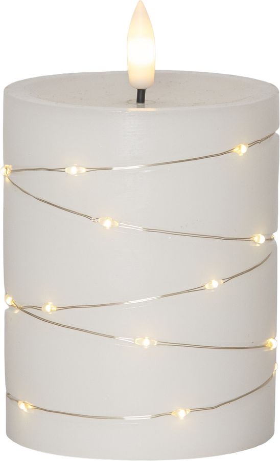 LED Pillar Kerze Flamme Dew - Indoor, Weiss, 12.50cm Höhe