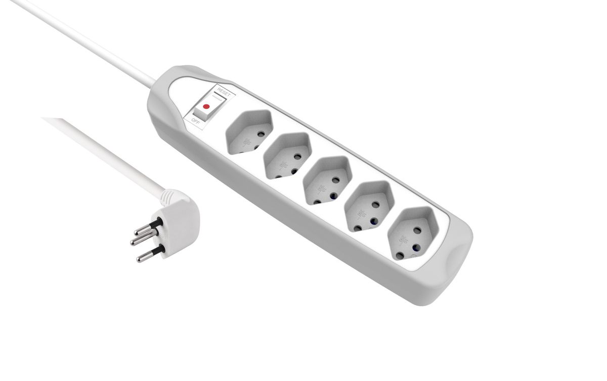 Fix Line Multipresa - 5xT13, 1.5m Kabel, H05VV-F 3G1mm2, grau,  Kinderschutz