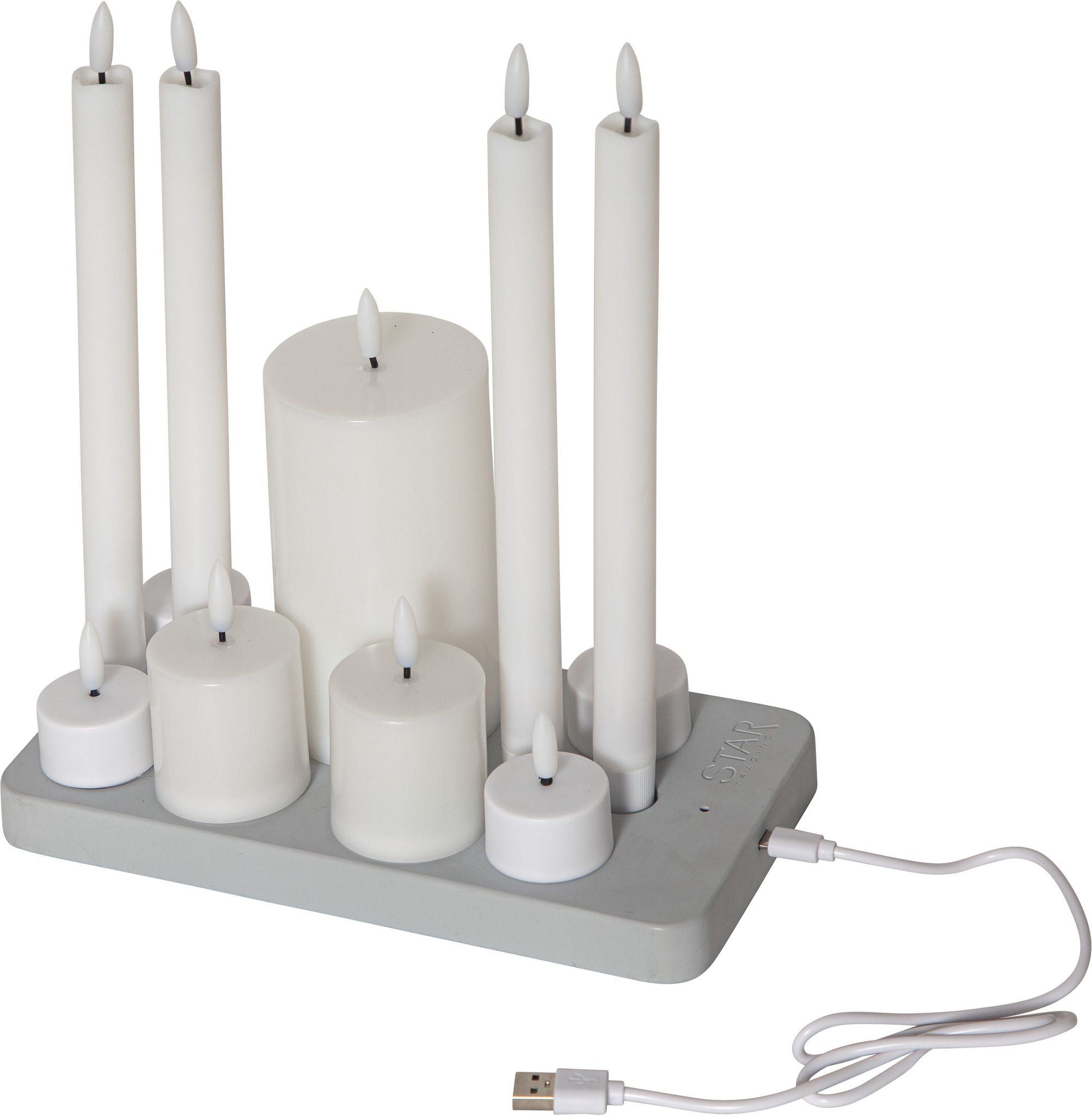 LED Pillar Kerze Flamme Charge - Indoor, Weiss