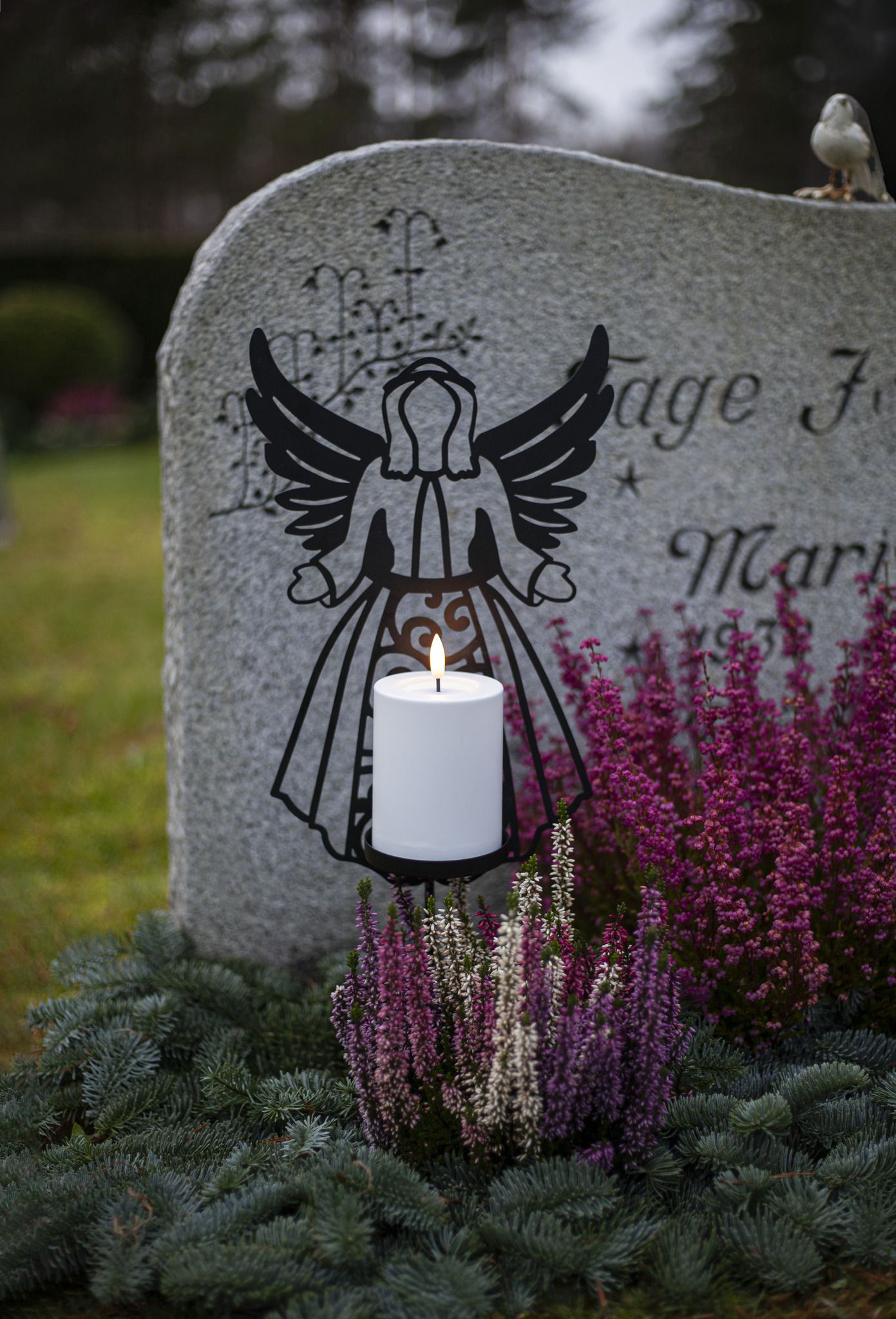 LED Memorial Kerze Flamme Deco - Indoor, Outdoor, Schwarz, 48.00 cm Höhe, Timerfunktion