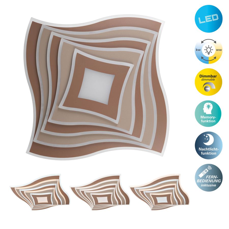 LED-CCT Deckenleuchte  FEVORIA : 50cm braun - IP20, LED-Modul, Braun