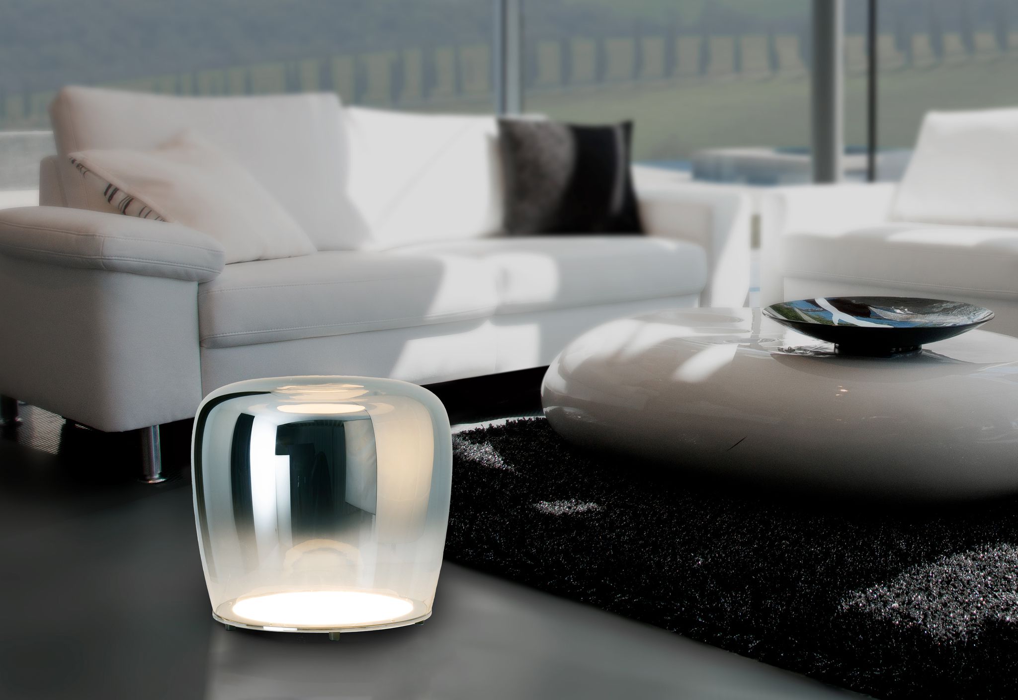 LED Tischleuchte Smoky d:43cm - LED fest verbaut, 3000K, warmweiss