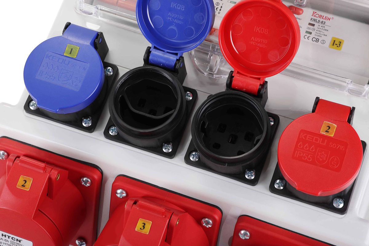 Wandstromverteiler 32A IP44/IP55 - Input: 1x CEE32/5 Output: 1xCEE32/5 1xCEE16/5 2xT23 2xT25