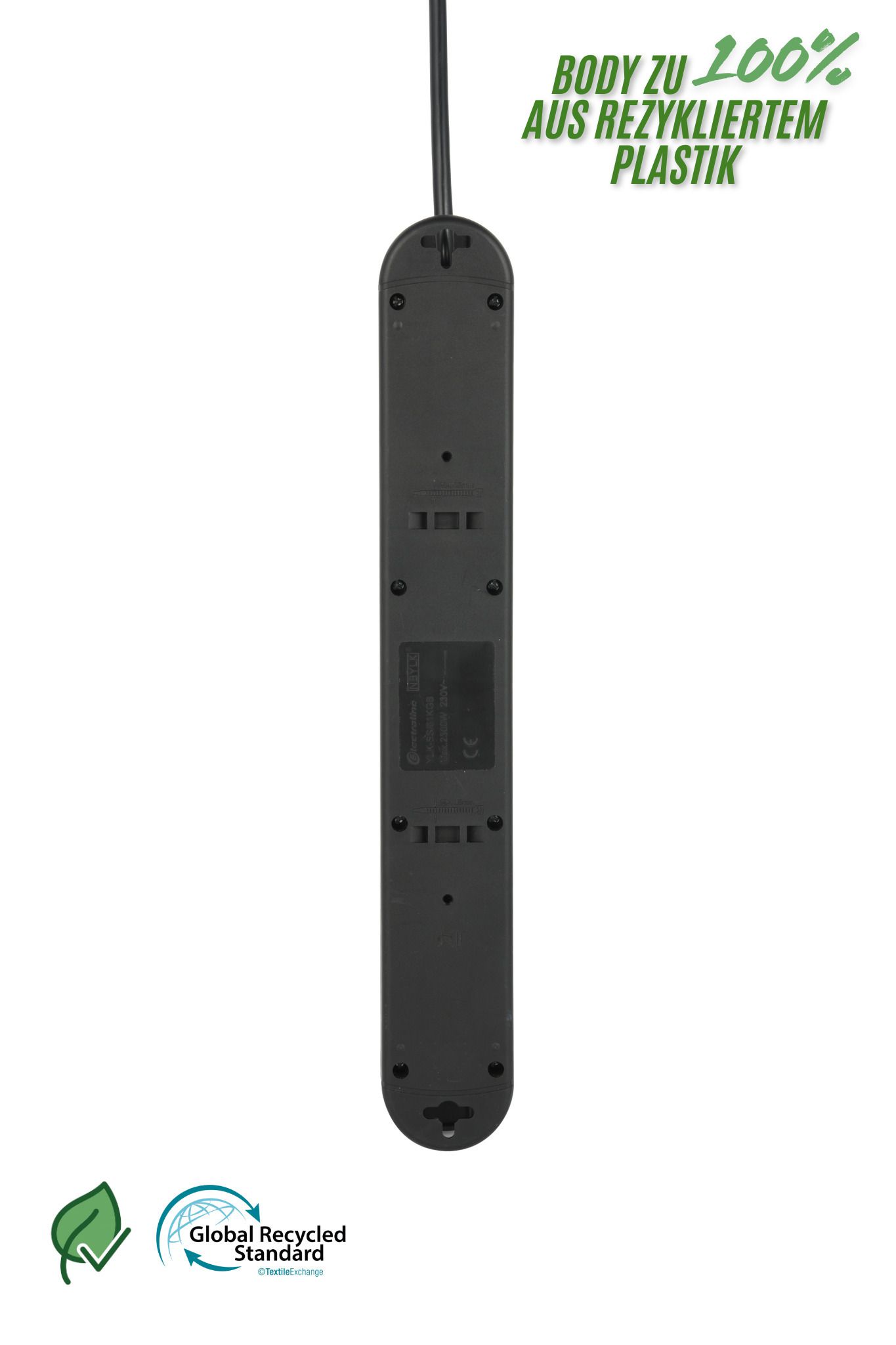 Steckdosenleiste Re:Life - 7x T13., 1.8m Kabel, schwarz