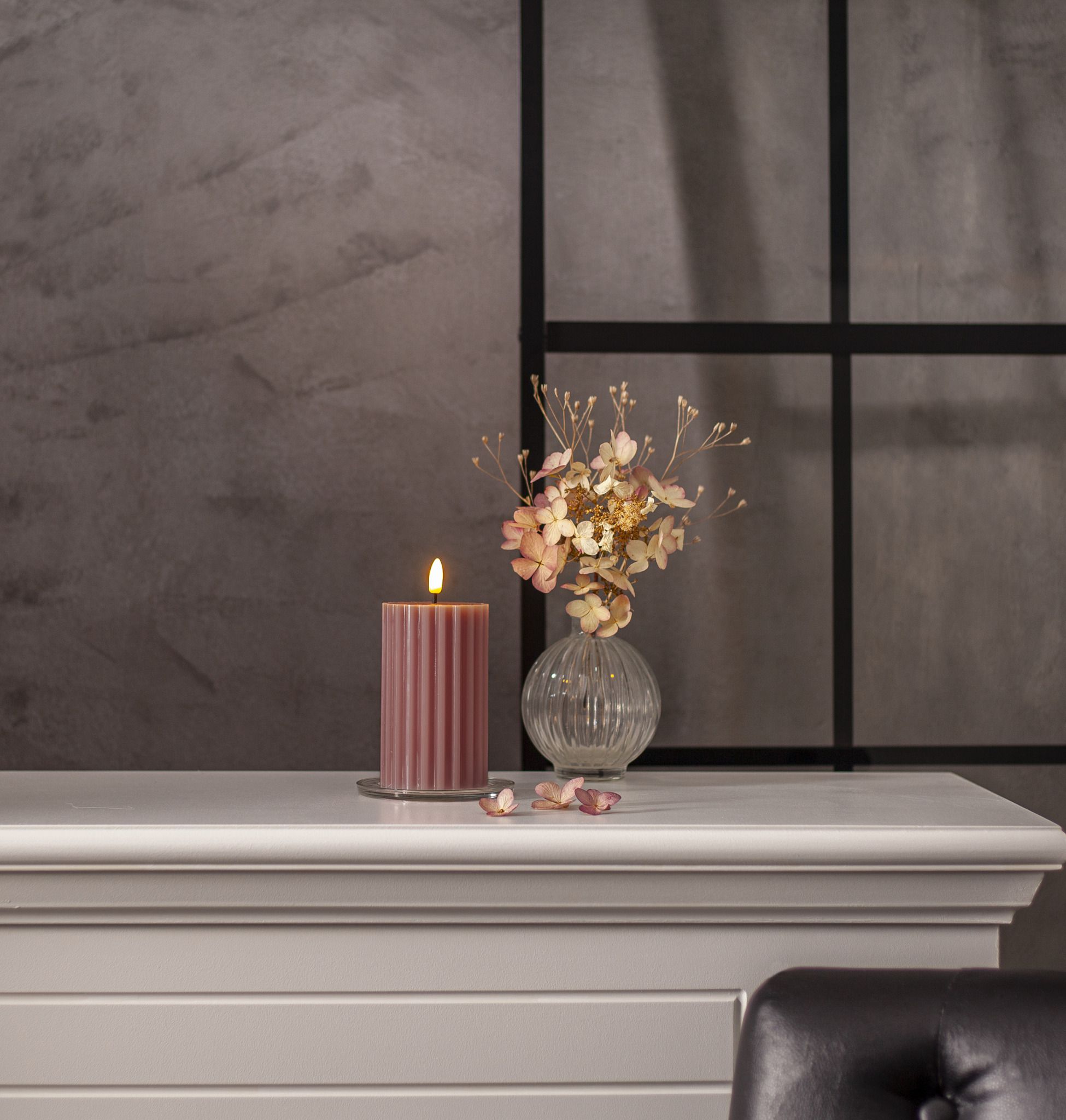 LED Pillar Kerze Flamme Stripe - Indoor, Pink, 15.00cm Höhe