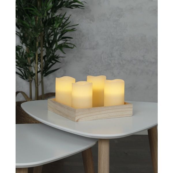 LED Pillar Kerze 4er Pack May - Indoor, Beige, 12.5cm Höhe, Timerfunktion