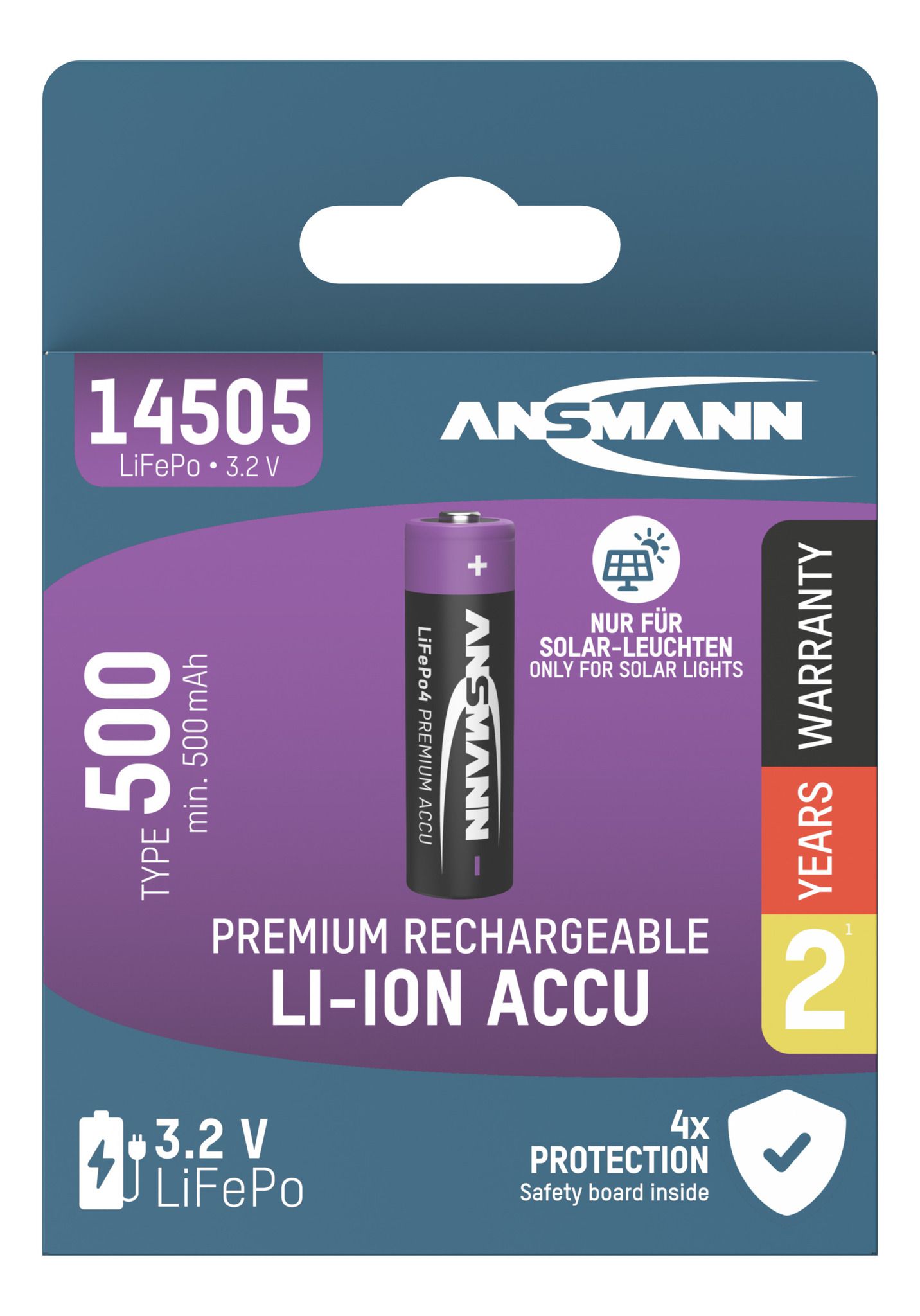 Lithium-Eisenphosphat Akku Mignon AA 500 mAh - 1er Blister