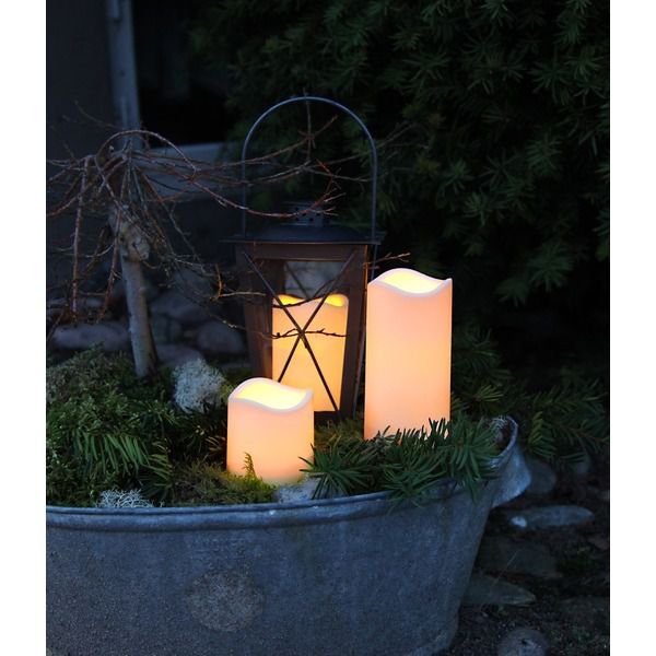LED candela di plastica Paul - Outdoor, Beige, 7.5cm Höhe, Timerfunktion