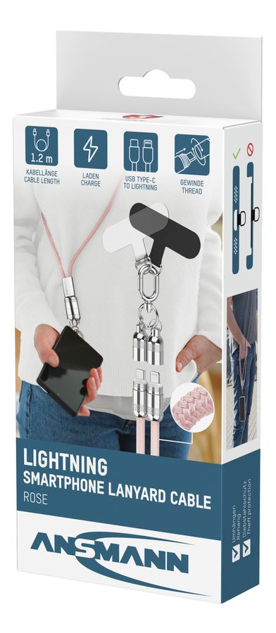 Lanyard Kabel USB Typ-C zu Lightning - 120 cm, rose