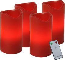 LED Pillar Kerze 4er Pack Advent - Indoor, Rot, 10cm Höhe, Timerfunktion