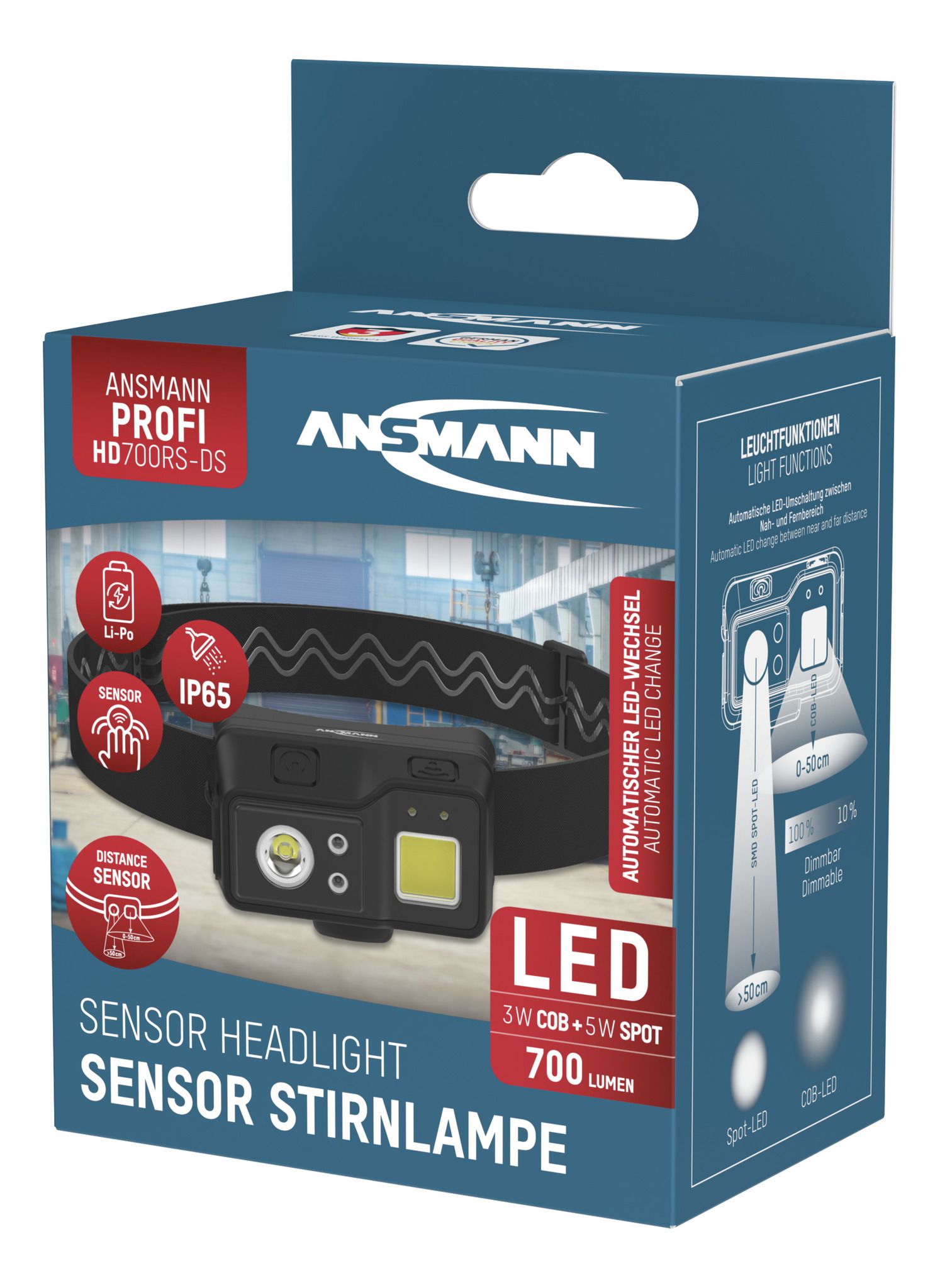 Stirnlampe HD700RS-DS - 700lm, IP65, Schwarz