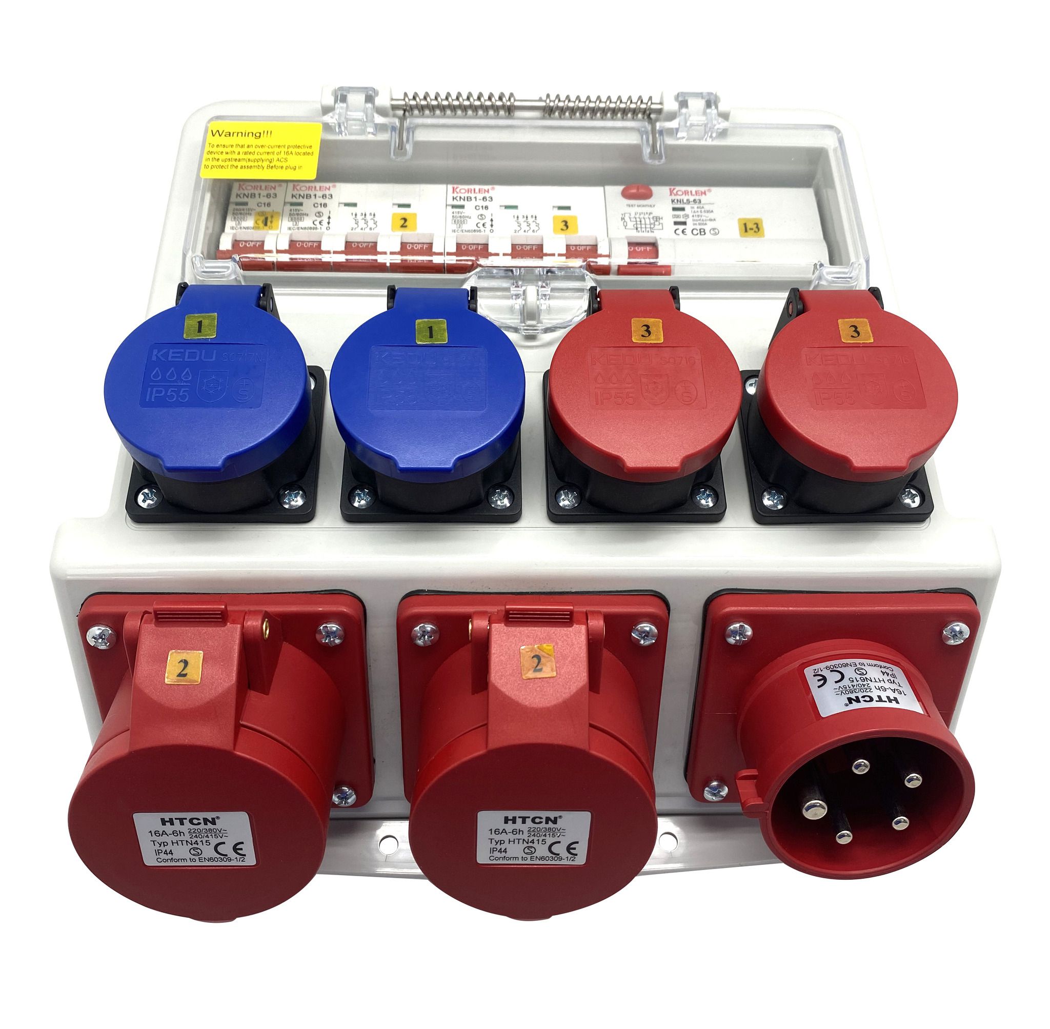 Wandstromverteiler 16A IP44/IP55 - Input: 1x CEE16/5 Output: 2xCEE16/5 2xT23 2xT25