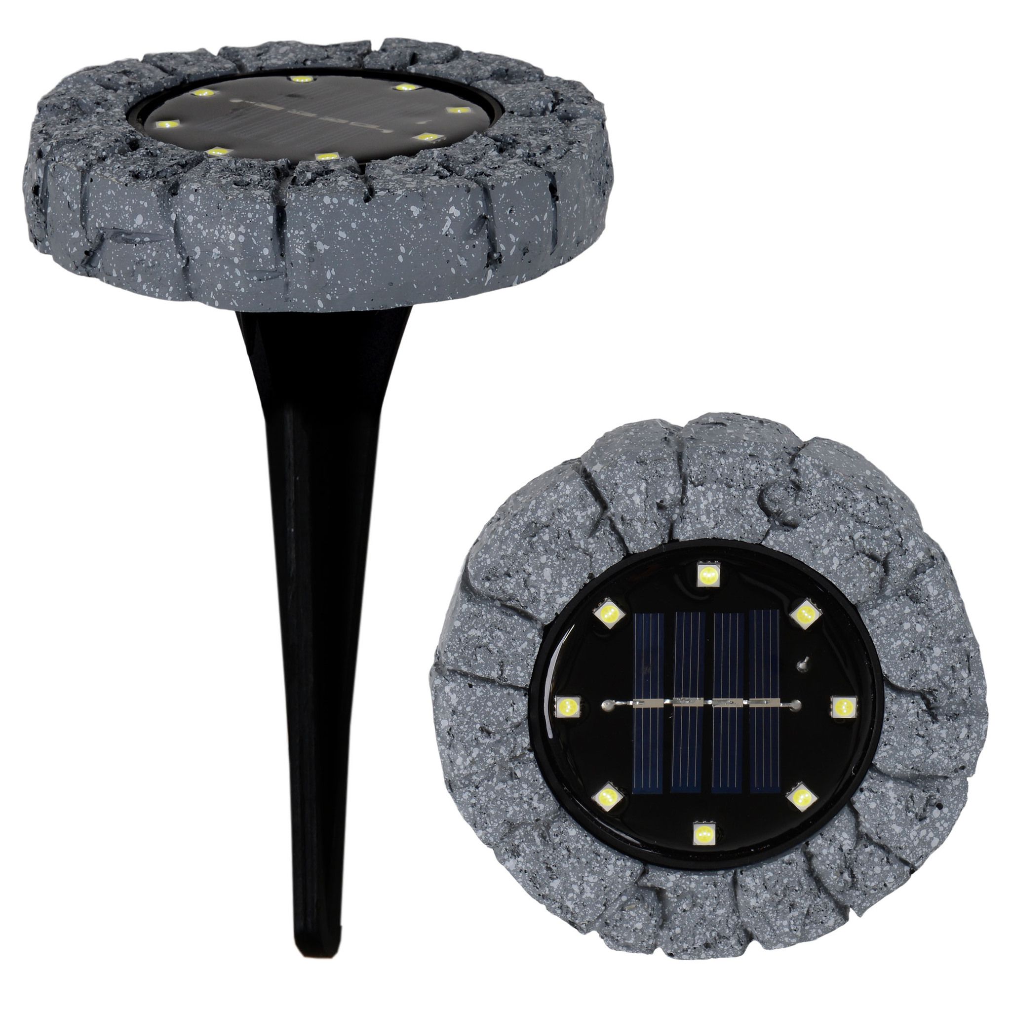 3er-Set LED-Solar Bodenleuchte KIAN mit Erdspieß / D: ca. 12 cm / grau - IP44, 0.06W, Kaltweiss