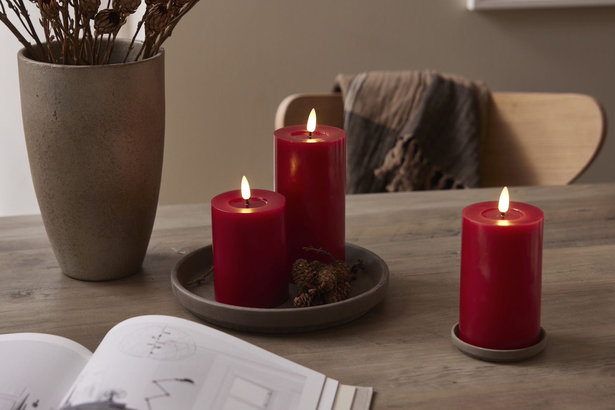 LED Pillar Kerze Flamme Flow - Indoor, Rot, 17.5 cm höhe, Timerfunktion