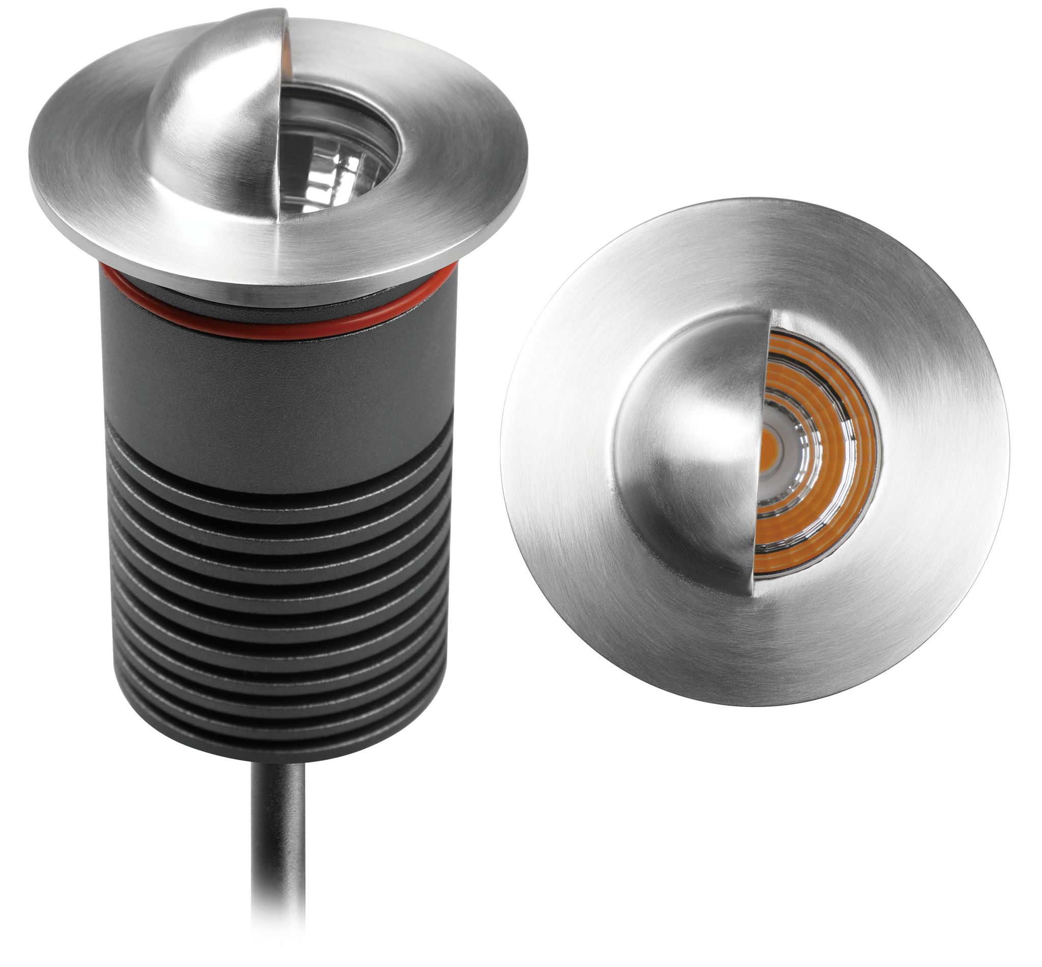 LED Bodeneinbaustrahler HALF MOON - 6W, 300lm, 2700K, IP67, CRI 80, 36°, dunkelgrau/alu., nicht dimmbar, D=65mm, H=130mm, BL=53x112mm