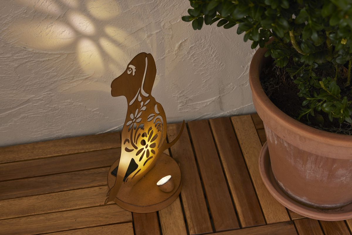 Solar Decoration Oxidog - Indoor, Outdoor, Warmweiss, Rost