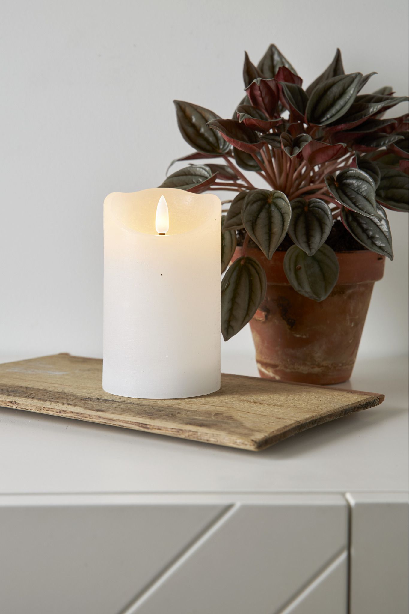 LED Pillar Kerze Flamme Rustic - Indoor, Weiss, 12.50 cm Höhe,  Timerfunktion