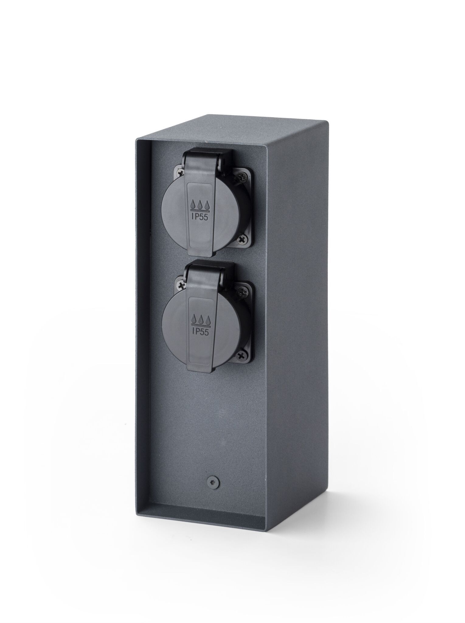 IP55 Smarte Energiesäule 3xT13 - 230V AC, max. 10A, 3xT13, IP55, schwarz-matt, rostfrei, Überlastschutz, L=125mm, B=85mm, H=230mm