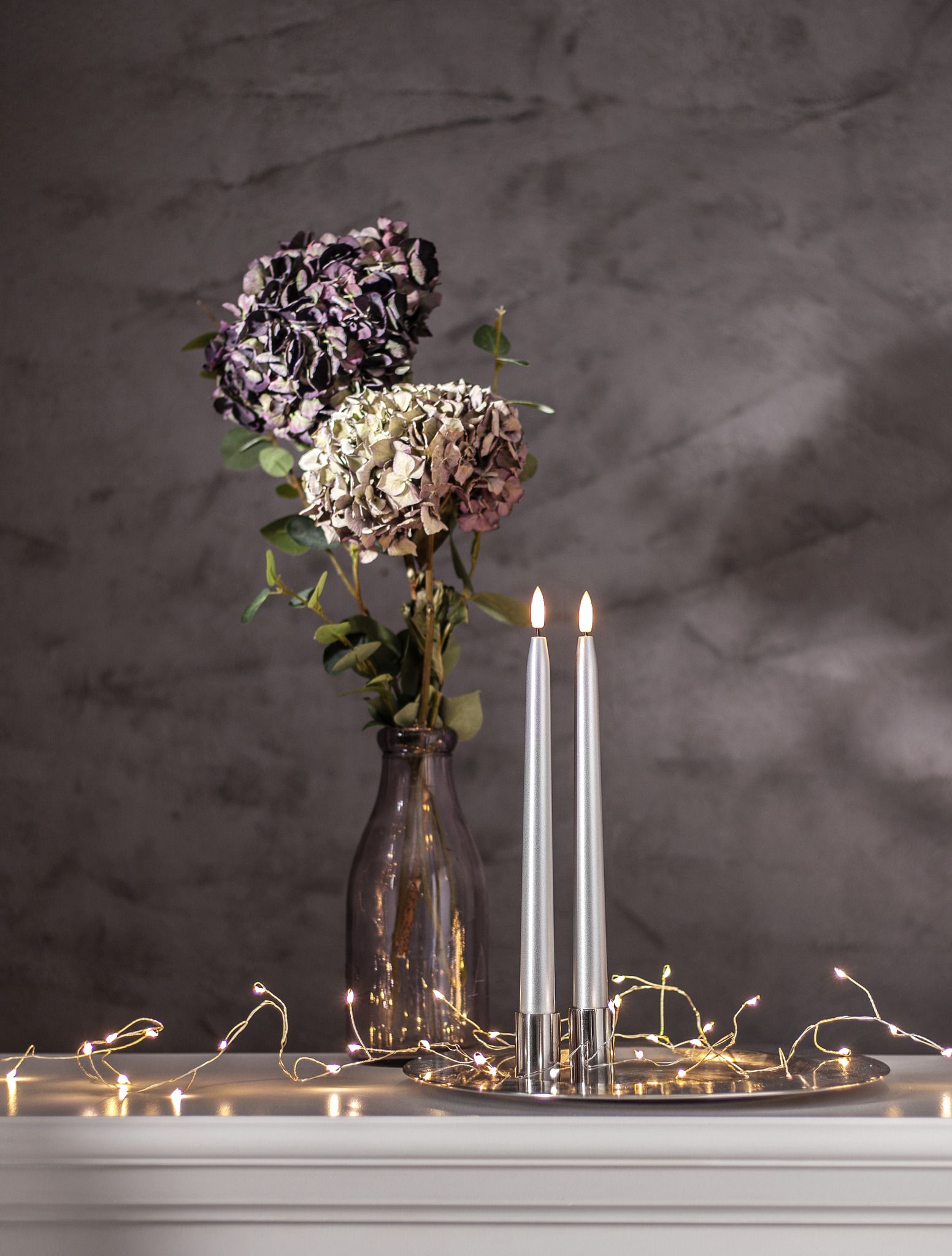 LED Dinner Kerze 2 pack Flamme Metal - Indoor, Silber, 28.50cm Höhe