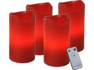 Bougie de cire à LED 4-Set Advent - Indoor, Rot, 10cm Höhe, Timerfunktion