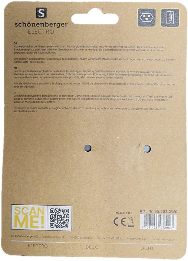 Abzweigstecker 2x T13 mit Schalter - 2xT13, T12 Stecker, integrierter Leuchtschalter, weiss, mit Kinderschutz