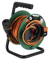 LOCKXTEND Kabelrolle 25m - LOCK-Kupplung T13, Stecker T12 mit Lasche, 230V - 10A, grün + orange/schwarz