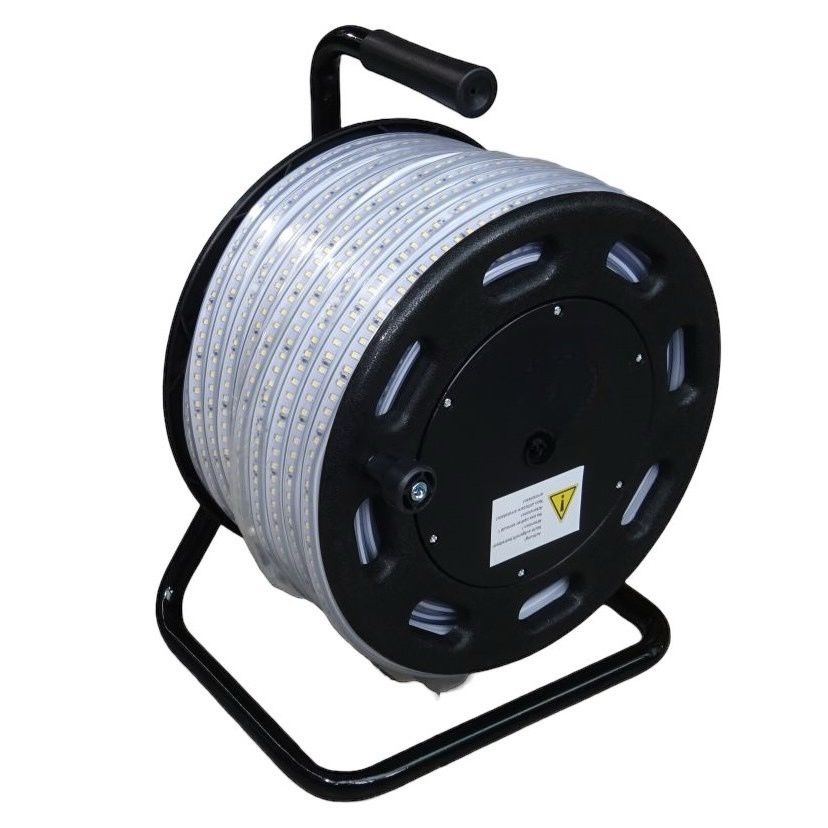 LED Lichtband Strip 50m, beidseitig, auf Kabeltrommel inkl. Anschlusskabel IP55 2-polig - 750W, 65000lm, 4000K, IP65, 120°, CRI >80, transparent, kürzbar, ON/OFF, L=50000mm, B=15.5mm, H=7mm