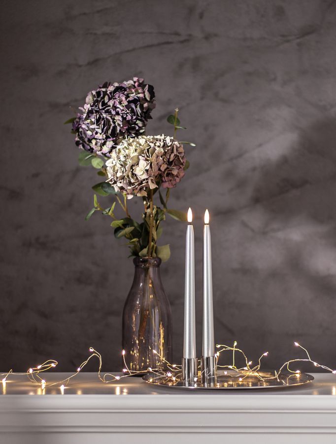 LED Dinner Kerze 2 pack Flamme Metal - Indoor, Silber, 28.50cm Höhe