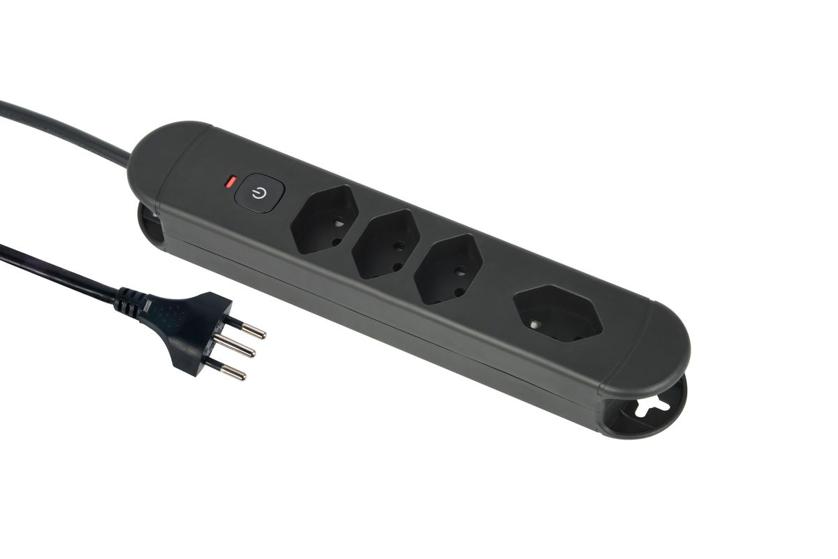 Steckdosenleiste Re:Life - 4x T13., 1.8m Kabel, schwarz