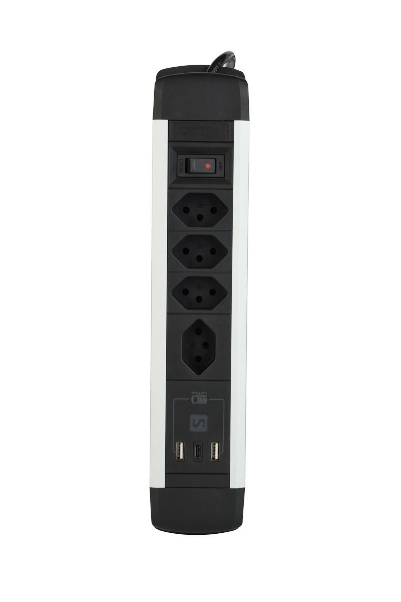Aluminium Mutliprise - 4xT13, 1x USB-C 2x USB-A max. 3.4A - PD 20.0W, 2.0m Zuleitung, Stecker T12