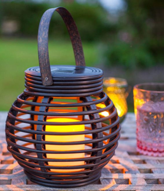 LED Solar-Tischdeko Rattan-Flamme h:15cm - IP44