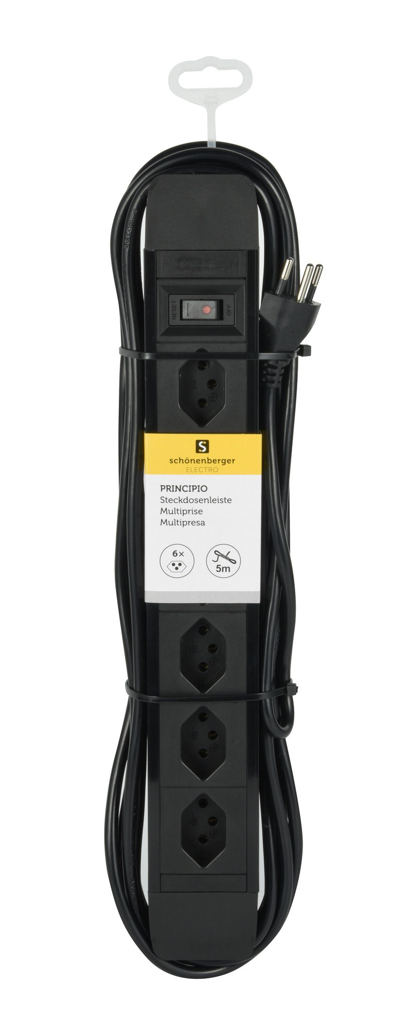 PRINCIPIO 6xH - 6x T13 horizontal, 5.0m Kabellänge, Schalter, schwarz