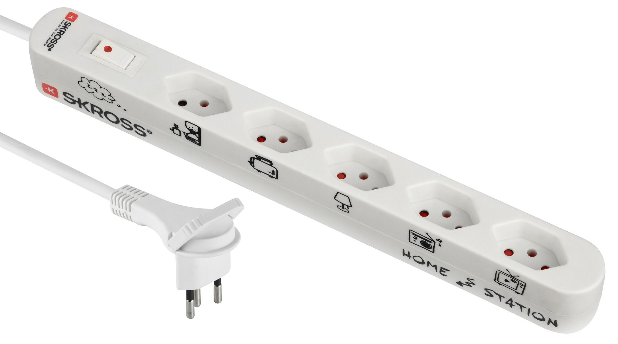 SKROSS Home Station 5xT13 - 5x Typ 13, Flachstecker Typ 12 mit Lasche, 1.5m Kabel, inkl. Überlast-Schalter