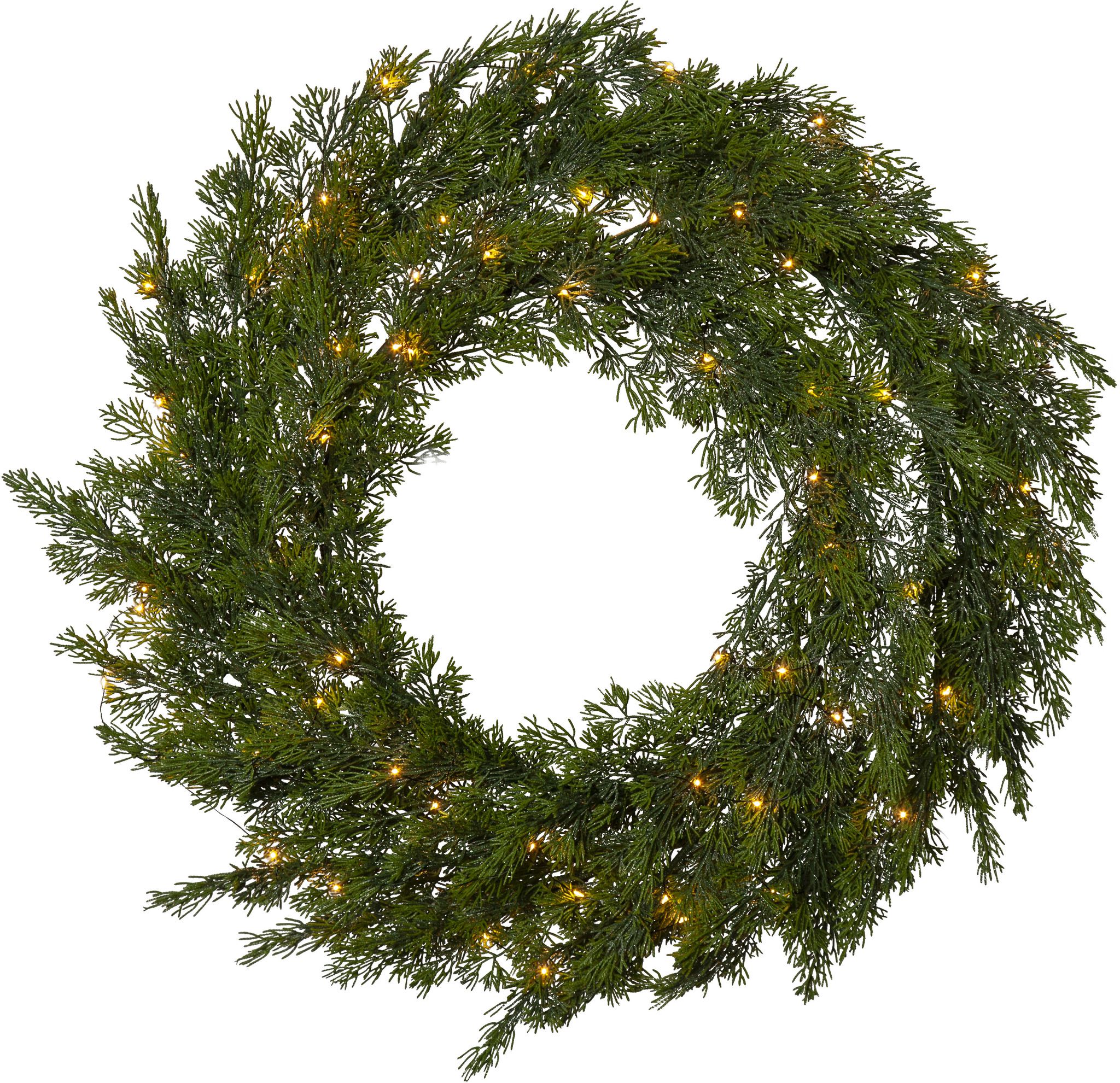 Kranz Thuja - IP44, Warmweiss, Grün