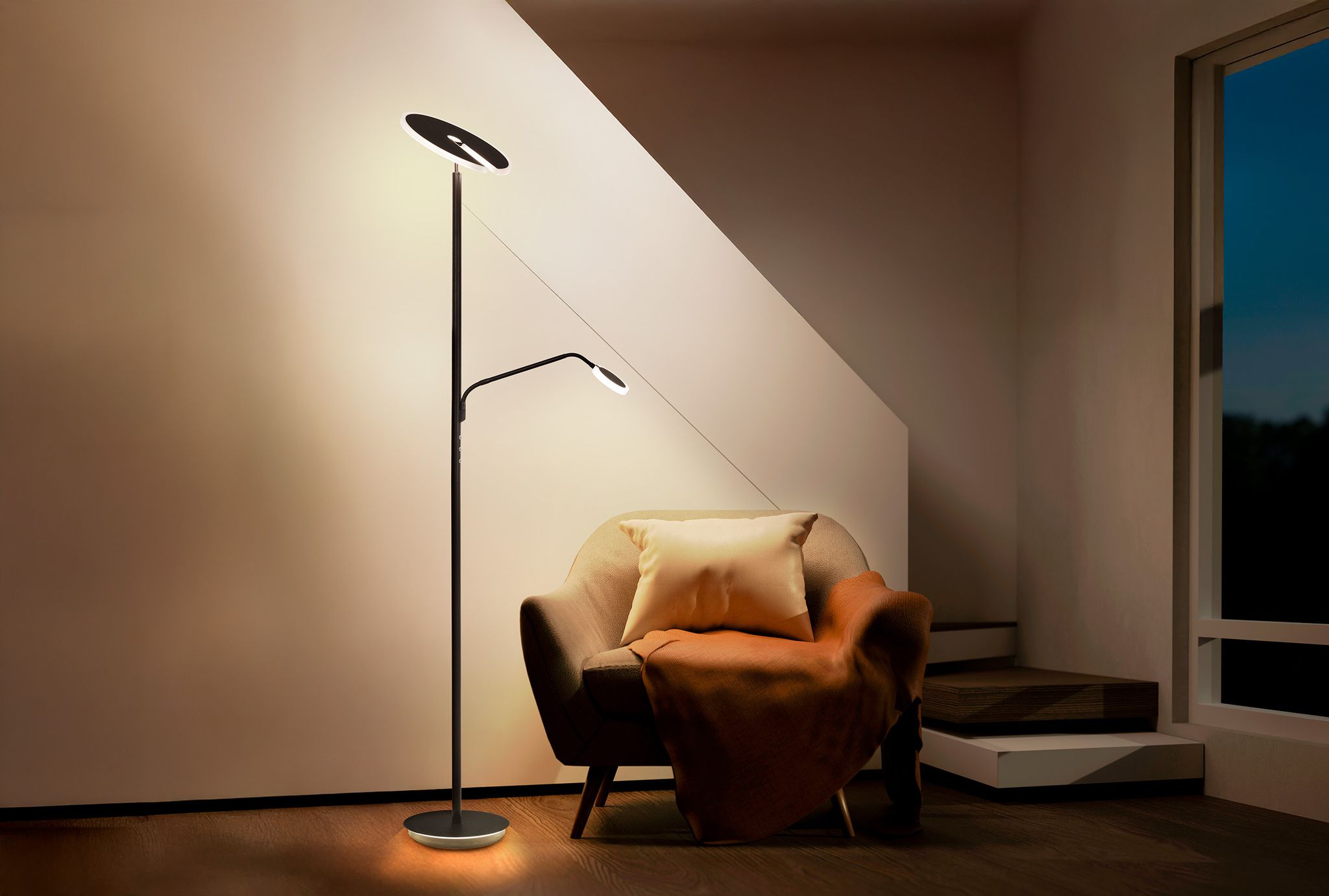 LED-CCT Stehleuchte  SAMIRO  inkl. Lesearm H: 180cm schwarz - IP20, LED-Modul, Schwarz