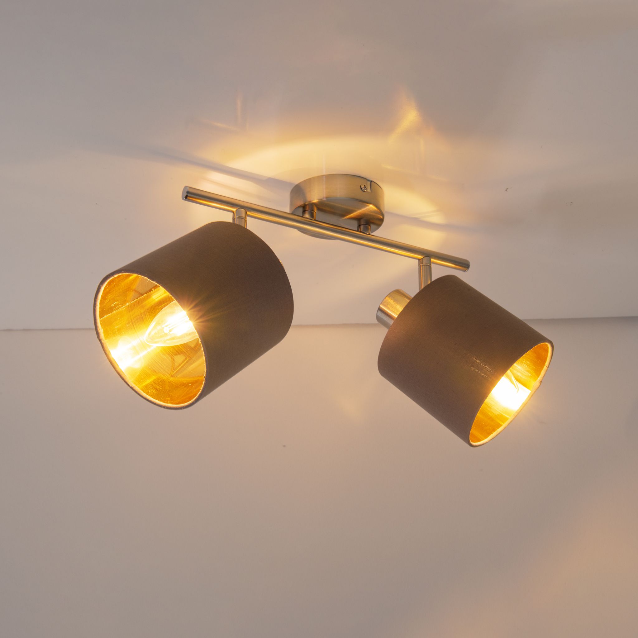 Wand-und Deckenleuchte MARON G (2er Spot) - E14, max. 2x40W, IP20, nickel + braun + gold, nicht dimbar, exkl. Leuchtm., L=460mm, B=120mm,H=207mm