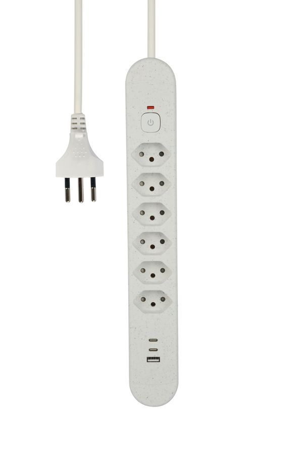Steckdosenleiste Re:Life USB - 6x T13. 2x USB-C + 1x USB-A, 1.8m Kabel, weiss