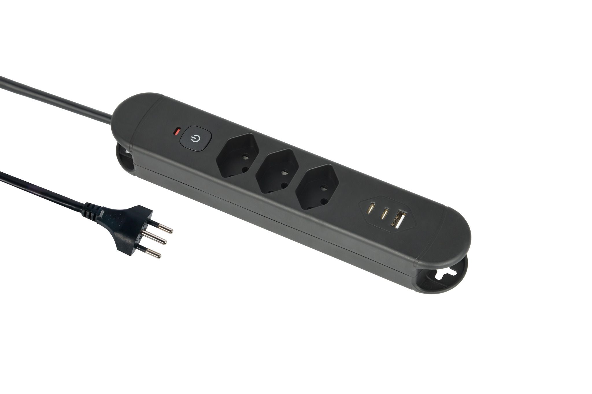 Steckdosenleiste Re:Life USB - 3x T13. 2x USB-C + 1x USB-A, 1.8m Kabel, schwarz