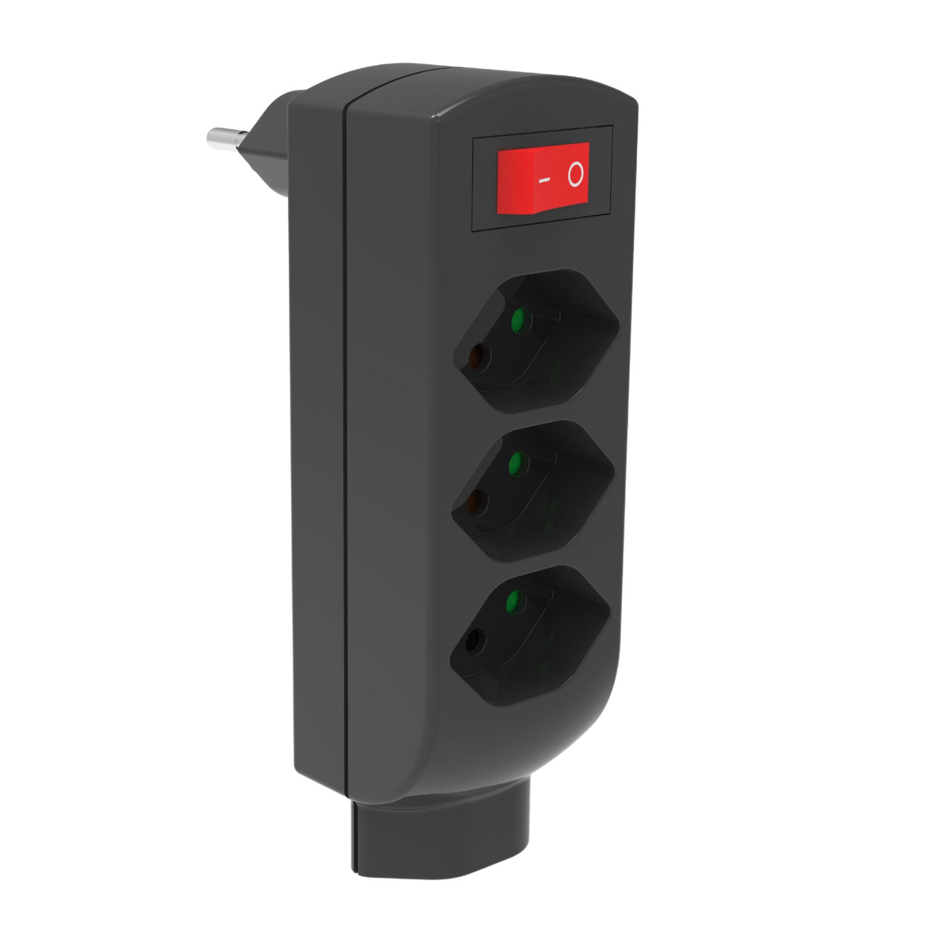 Fiche de dérivation 4xT.13 - 4xT13, senkrecht untereinander angeordnet, Stecker T12, inkl. Schalter, schwarz