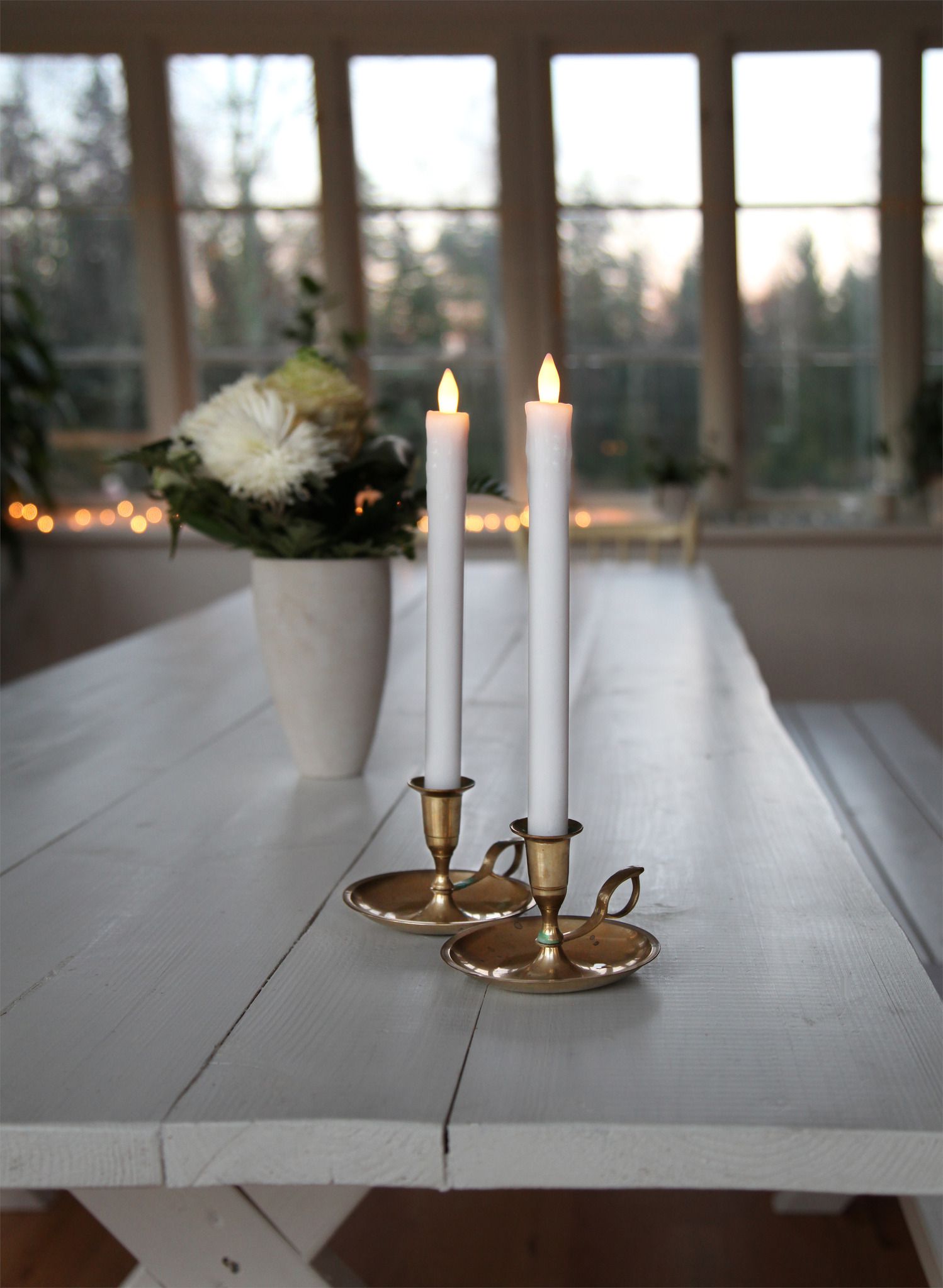 Candela di cena a LED 2-Set Press - Indoor, Weiss, 25cm Höhe, keine Timerfunktion